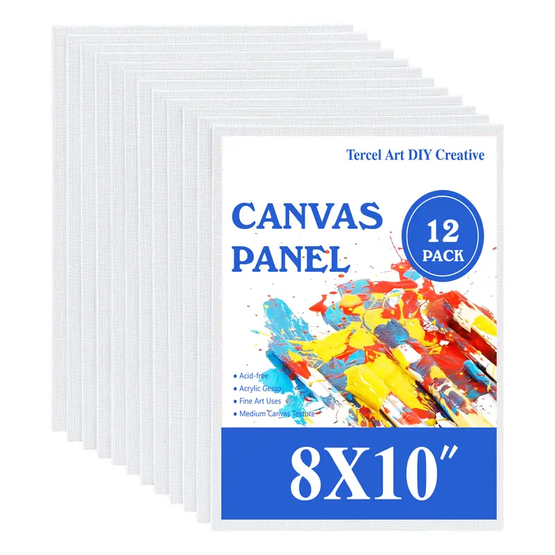 12 Pack 8x10 in Gesso-Primed Cotton Canvas Boards for Painting - Portable Blank Flat Surface Panels, DIY Art Supplies for Acrylic, Oil, Watercolor, Tempera Paints, Prevents Bending or Warping, for Adults, Kids