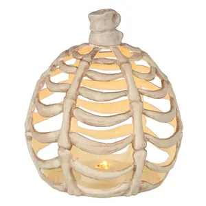 9" Light Up Pumpkin Bones Decoration