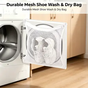 Drying machine shoe dry cleaning bag, heavy-duty coarse mesh laundry shoe bag, equipped with adjustable elastic straps, scratch-resistant shoe hanging dry cleaning bag, suitable for sneakers, canvas shoes, high-top shoes.
