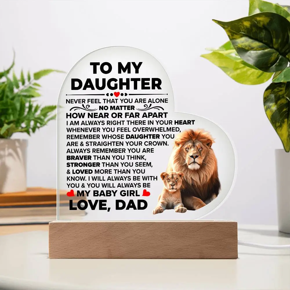 To My Daughter Braver Acrylic Heart Plaque, Wooden Lighted Home Decor Artwork for Room Decor