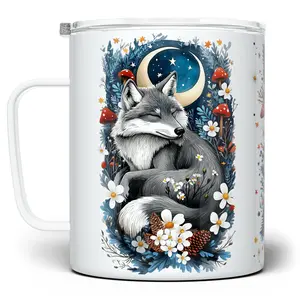 LOFTIPOP Sleeping Woodland Winter Wolf Mug, Whimsical Cottagecore Nature Cup, Designed and Printed in the USA by Loftipop