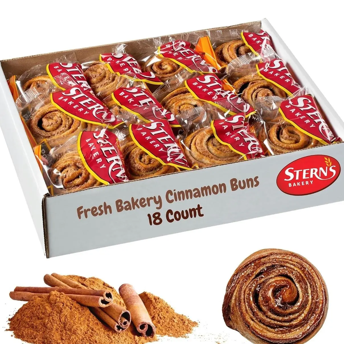 Cinnamon Buns Breakfast Pastry | 18 Pastries Individually Wrapped | Cinnamon Rolls Snack Cakes | Coffee Snacks | On the Go Snacks for Kids & Adults | Holiday, Birthdays, Parties | Stern’s Bakery