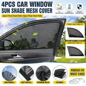 4 Piece Car Window Sunshade and Mosquito Net Curtains, Car Window Shades, Foldable All-Weather Privacy, UV Protection, Bug Repellent, for Cars and Suvs, Suv Vehicle Sunshade