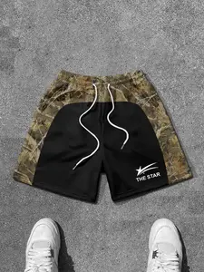 Y2K Leaf Camo Color Block Shorts Camouflage The Star Print Drawstring Sweatpants Streetwear Tactical Board Shorts Sportswear Casual Sporty Shorts Printed Sweat Shorts