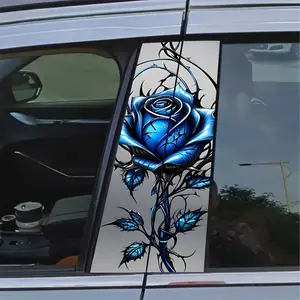 2-piece set of beautiful blue rose vinyl car stickers - creative B-pillar protective stickers, Car Decorative Sticker, Sticker For Cars