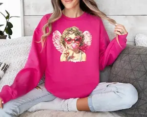 [Sale Up To 50%] Retro Cupid Sweatshirt, Retro Valentines Day Shirt, Valentines Angel Baby Sweatshirt, Love Hearts Valentine Sweatshirt, Cupid Day Shirt, streetwear graphic tee