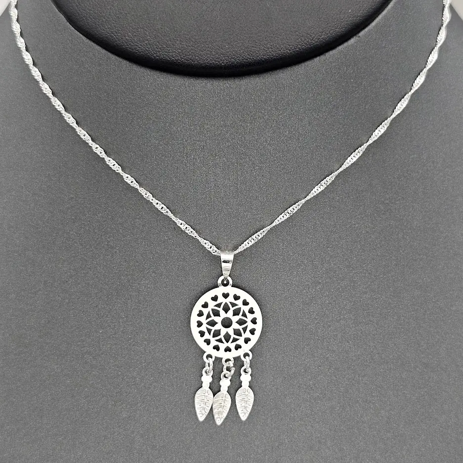 925 Sterling Silver Dream Catcher Pendant & Chain Necklace - 1.4 Inch Pendant with Bail, 18-Inch Chain, Unisex
