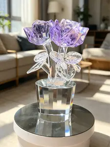 Shiny Purple Crystal Rose Statue, Eternal Love Decorative Artificial Flower, Unique Birthday Valentine Gift for Girlfriend