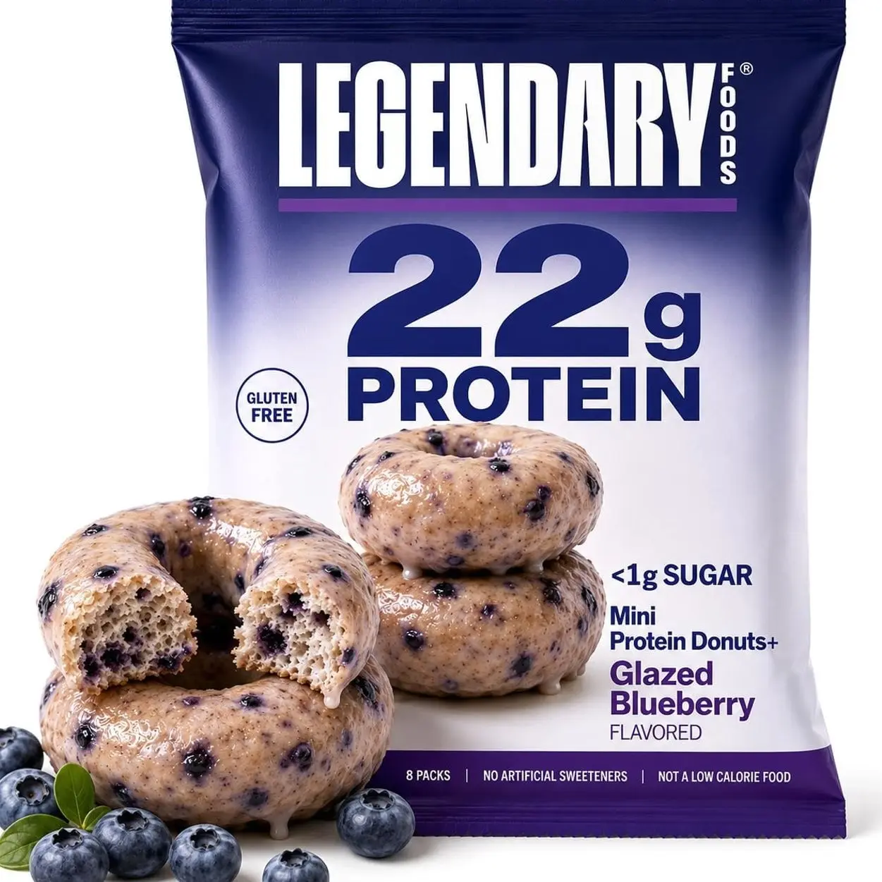 Legendary Foods High Protein Donuts, Blueberry, Low Carb, Low Sugar | Healthy Protein Snacks for Adults, Kids, Diabetic and GLP-1 Diet Friendly Keto Snack, Gluten Free