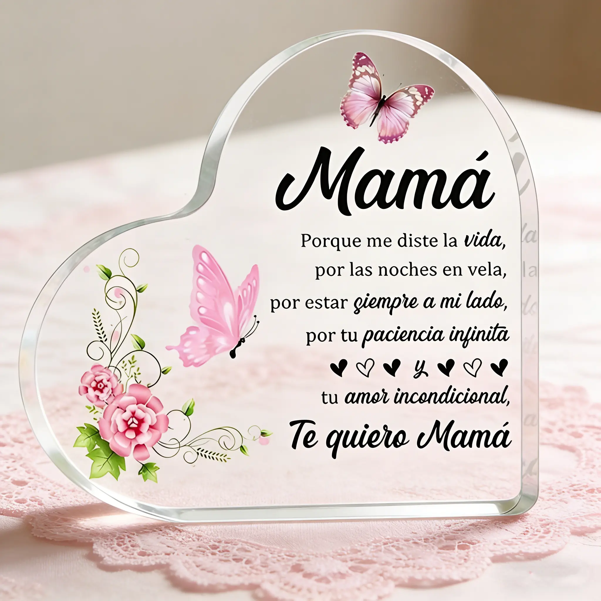 Transparent Spanish Heart Acrylic Plaque Wall Art Sign, Decorative Family Gift for Parents, Father's Day Te Quiero Present, Desk Decor for Home Office
