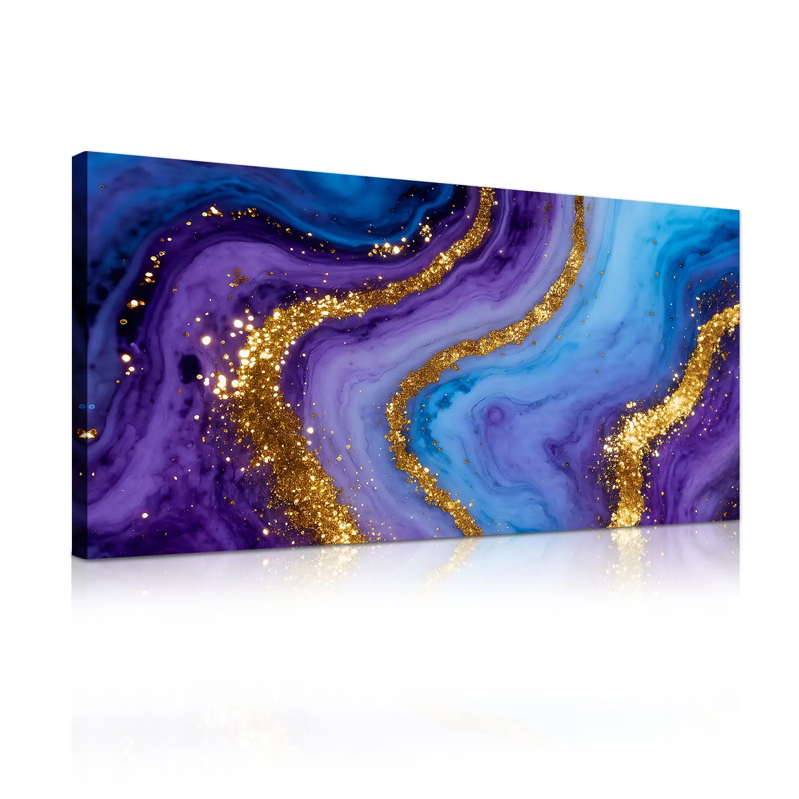 Modern Blue Purple Gold Agate Wall Art - Artistic Glitter Abstract Art Print, Luxury Home Decor for Large Living Room, Bedroom, Classroom, Office, Cartoon-Themed Posters & Prints, Garage