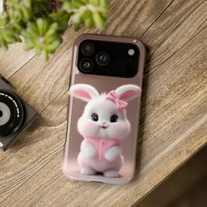 Cute Bunny Phone Case – Kawaii White Rabbit with Pink Bow & Sweater, Cute Phone Case, Funny Gift, Gift for Women, Mom, Sister, Friend, Him/ Her, Birthday - iP Xr, 11, 12, 13, 14, 15, 16, 17, S21, 22, 23, 24, 25 - Tough Case, MagSafe Case, Phone Case