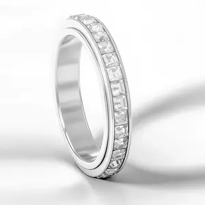 KC Anxiety Rings for Women and Men Titanium Steel Spinner Fidget Band Rings with Cubic Zirconia for Stress Relief and Wedding Promise Comfort Fit Size 5 to 12
