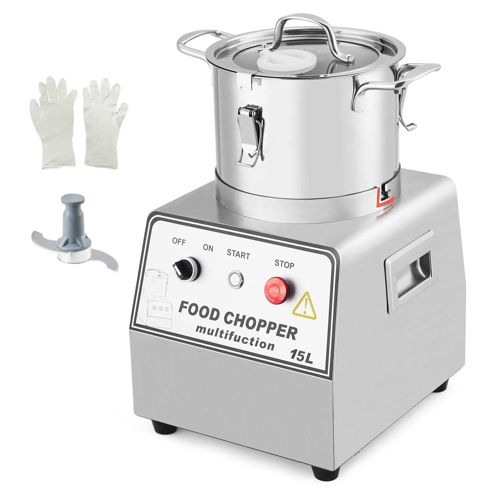 GARVEE 1400W Commercial Food Processor, 16 Quart Electric Vegetable Chopper Meat Grinder, Multi-Functional Food Processor with Stainless Steel Body & Blade, Gloves, Brush, 110V
