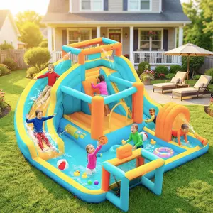 Inflatable Water Slide Bounce House for Kids,Giant Water Park,Includes 520W Blower Summervibes,campingessentials,outdoorfurnitureset,campinggear summerwins