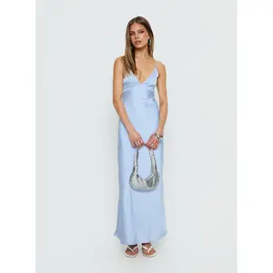 Normanby V Neck Tie Detail Maxi Dress Blue
