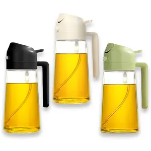 Light-Blocking Dark Green Glass Oil Sprayer 3 Pack | 2-in-1 16oz Olive Oil Dispenser for Kitchen, Air Fryer and BBQ Use