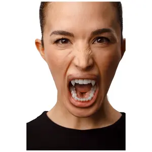 Vampire Fangs Cosplay Halloween Realistic Fang Caps No Glue Needed Reusable Easy Wear for Cosplay Halloween & Photoshoots