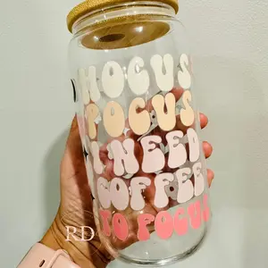 Hocus Pocus I Need Coffee To Focus 16 oz Glass Cup