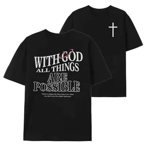 Men's vintage washed cotton T-shirt with the design 'With God all things are possible' from Matthew, loose fit short-sleeve shirt, black with white lettering, casual attire, high-quality fabric 25819