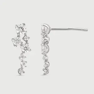 Celestial Dipper Ear Climbers - Elegant Big Dipper Constellation Earrings with Seven Tiny Crystals for Helix & Lobe Piercings