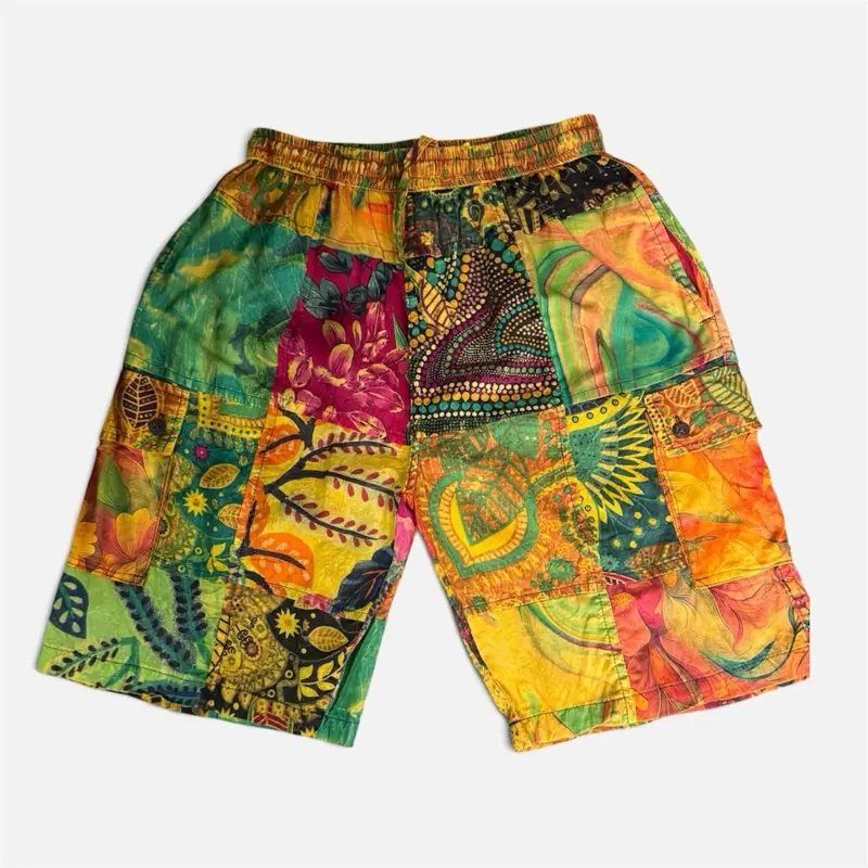 Unisex Cotton Hippie Shorts with Drawstring Waist and Pockets