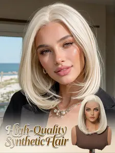12" Short Bob 13x4 HD Lace Front Wig | Bright Platinum Blonde | Glueless, Heat Resistant Synthetic Hair | Natural & Realistic Look | Soft Comfortable Cap | Versatile for Women Daily Wear