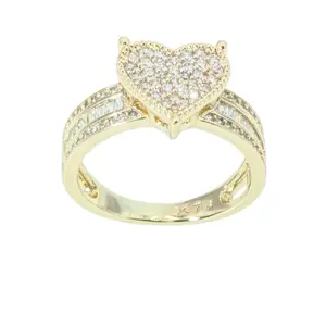 Heart-Shaped Ring with Pave Setting and Cubic Zirconia Stones Women thin