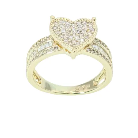 Heart-Shaped Ring with Pave Setting and Cubic Zirconia Stones Women thin