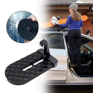 Foldable Car Door Step for Roof Access – Aluminum Alloy Multi-Fold Car Roof Rack Step, Universal Fit for SUV & Car, Easy Access Pedal with Safety Hammer (Black)