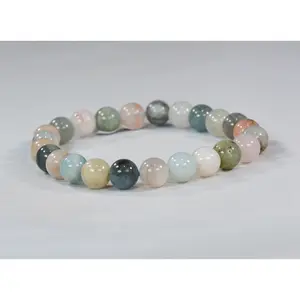 8mm Round Bead Tri-Color Beryl (Pink/Aqua/Clear-Grey) Stretch Bracelet – Morganite, Goshenite, Aquamarine natural stone bracelet fashion touch bracelet luck bracelet