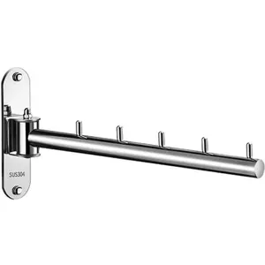 Clothes Hanger Rack Swing Arm, Folding Clothes Hanger Wall Mounted Space Saving Drying Rack, Stainless Steel 304 Laundry Room Valet Hook Holder, Foldable Hanging Hook Rod (Silver) Votmores
