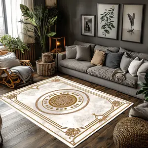 White Marble Gold Medallion Crystal Velvet Area Rug Non‑Slip Luxury Modern Living Room Rug Home Decorative Rugs#MarbleGoldMedallionRug #LuxuryHomeDecor #WhiteGoldRug #ElegantMedallionCarpet #CrystalVelvetRug