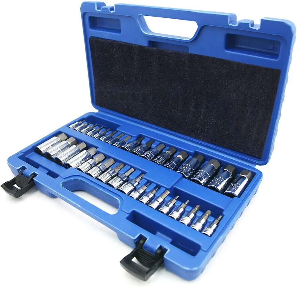 Master Hex Bit Socket Set S2 Steel Allen Sockets Bit SAE and Metric Torx Bit CRV Socket Tool Allen Wrench Bit Kit 1/2" 3/8" 1/4" Drive Automotive   and ATV 34 count