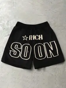 Unisex's Letter Print Drawstring Waist Shorts, Regular Fit Casual Comfy Breathable Printed Shorts for Daily Wear, Menswear for All Seasons