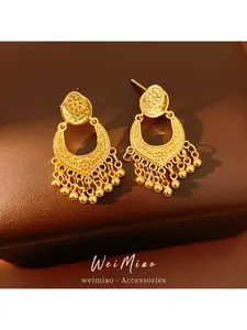 Round Flower U-shaped Fringe Earrings with Light Luxury and High-end Feel, Ethnic Style Retro Charm Earrings
