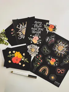 Sticker Studio The Good Day Sunshine Bundle Printable Art Stickers Greeting Cards Floral Designs Lettering Practice Guide & Coloring Page Included