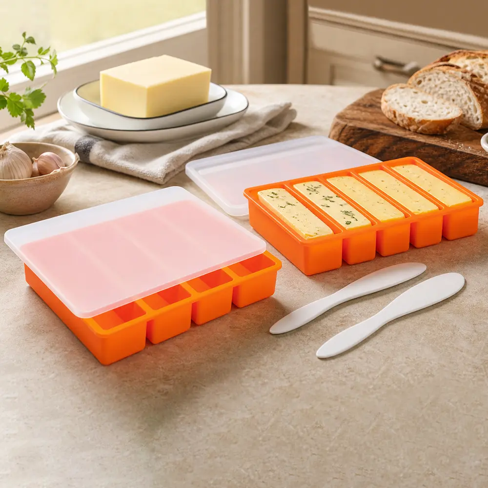 2PCS Silicone Butter Molds with Lid, Non-Stick Homemade Butter Mold, Includes 2 Spatulas, Freshness Locked,Versatile Shaping for Baking and Freezing,Easy Release