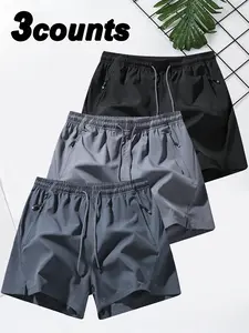 Men's Breathable Beach Holiday Shorts Swimwear Shorts 3-Pack with Zipper Pockets, Lightweight Drawstring Swim and Sport Pants, Summer Beach Essential