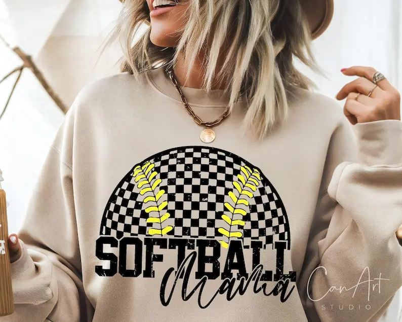 Softball Mama Shirt, Retro Checkered Softball Shirt, Sport Mom Shirt, Game Day Shirt