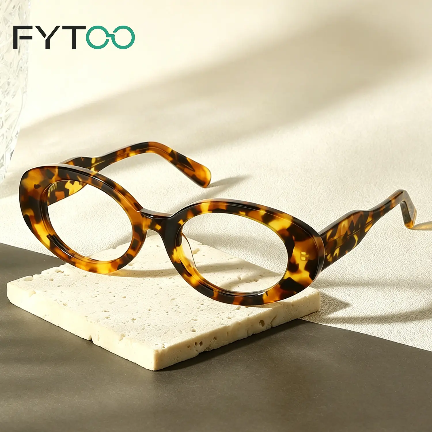 FYTOO Vintage Tortoise Oval Acetate Eyeglass Frame Retro Oval Fashion Glasses Frames for Women Daily Office Wear 1502