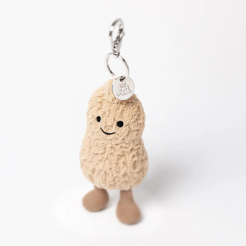 Aesthetic Keychains Cute Plushies Peanut Charm, Fluffy Unisex Synthetic Fiber Accessory with PE Bean Fill and Embroidered Eyes, 7.1x2x2 inch, Peanut Shape, Unisex Charm