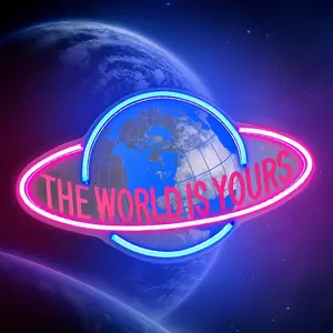 THE WORLD IS YOURS Neon Sign for Wall Decor, Cool Planet Design for Bedroom,  Room, Girls Room, Dimmable LED Word Lights for Office, Graduation Party, Birthday Gifts 15.7"x9.8" by