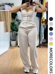 two-piece set women's solid tank top & wide leg pants, casual sleeveless top & pants for summer, ladies clothes for daily wear