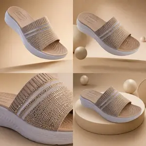 Women’s Glitter Knit Slide Sandals Soft Cushion Platform Comfort Slides with Sparkling Detailing for Everyday Wear