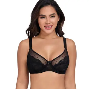 Exquisite floral lace plus size wire bra full coverage bra unpadded ultra-thin and comfortable,Unlined breathable lace lightweight bra, large size bra without padding, ultra-thin and comfortable, support sagging breasts, with wire，