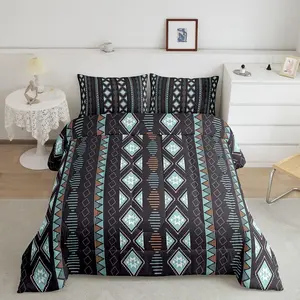 Bohemian Comforter Set,Boho Aztec Striped Bedding Set for Teens Boys,Tribe Triangle Duvet Insert,Mexican Style Bohemian Style Bed Quilt