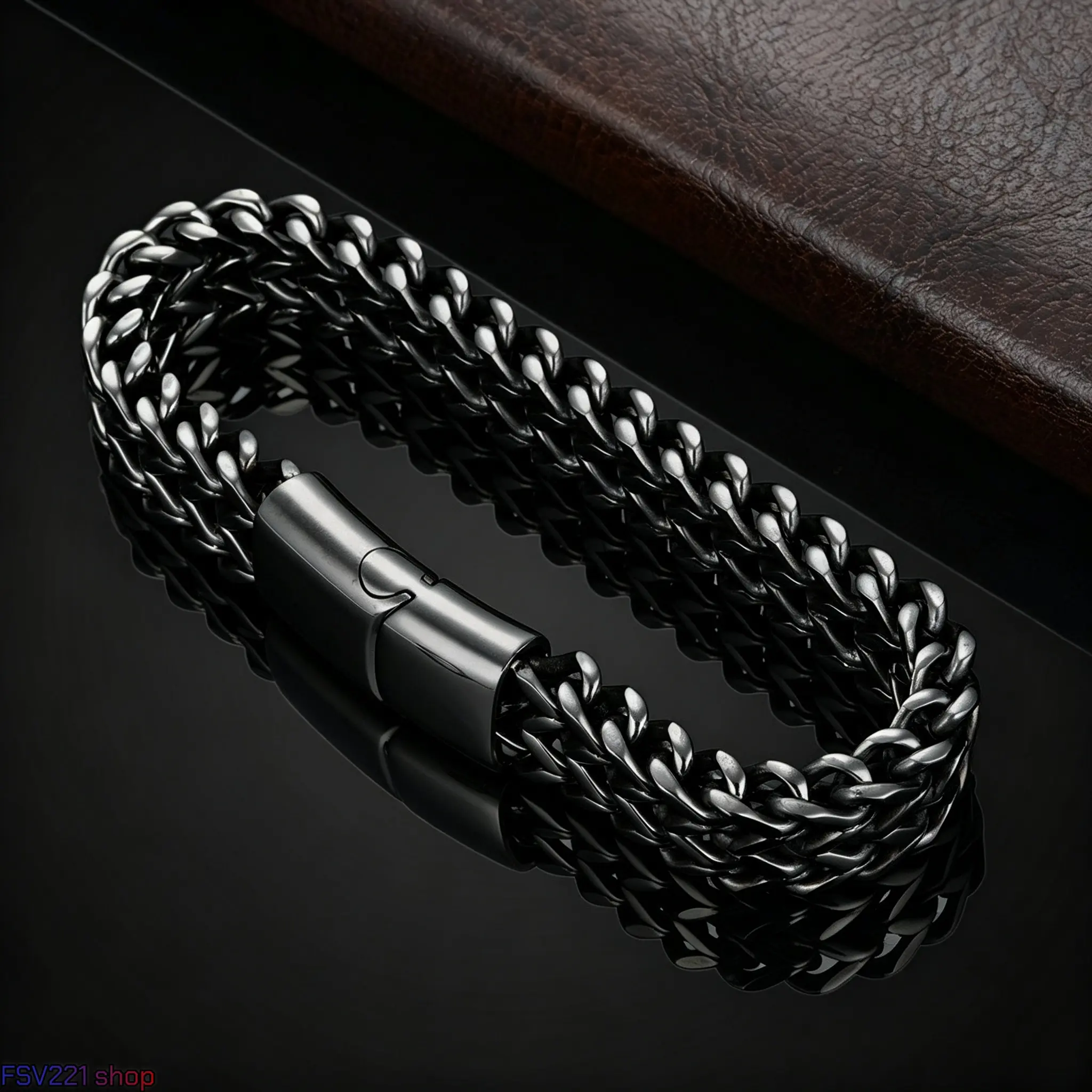 Men's Gothic Franco Link Bracelet - Heavy Matte Black Solid Stainless Steel, Magnetic Clasp, Hypoallergenic Punk Style Bracelets Jewelry, Cuban Chain Fashion Cool Accessory, Fashion Cool Accessories, Punk Style Jewelry, Everyday Wear, Woven Links, 20 Cm	/
