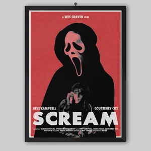 Scream 1996 Vintage Horror Movie Canvas Poster Classic Horror Movie Art Vintage Retro Wall Art Print Solid Wood Frame Waterproof Moisture Proof Design