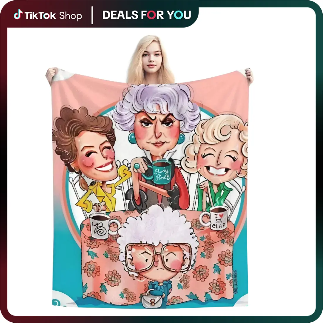 Golden Girls Cartoon Flannel Fleece Blanket Ultra Soft Flannel Cozy Warm All Season Bedroom Couch Sofa Living Room Office Travel Nap Throw Decor Birthday Christmas Gift for Fans Women Girls Men Retro Sitcom Style